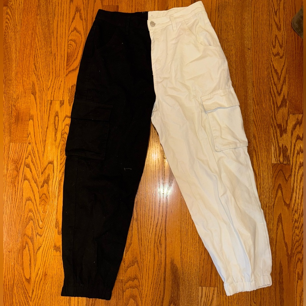 SHEIN Black and White Two-Tone Cargo Jeans
